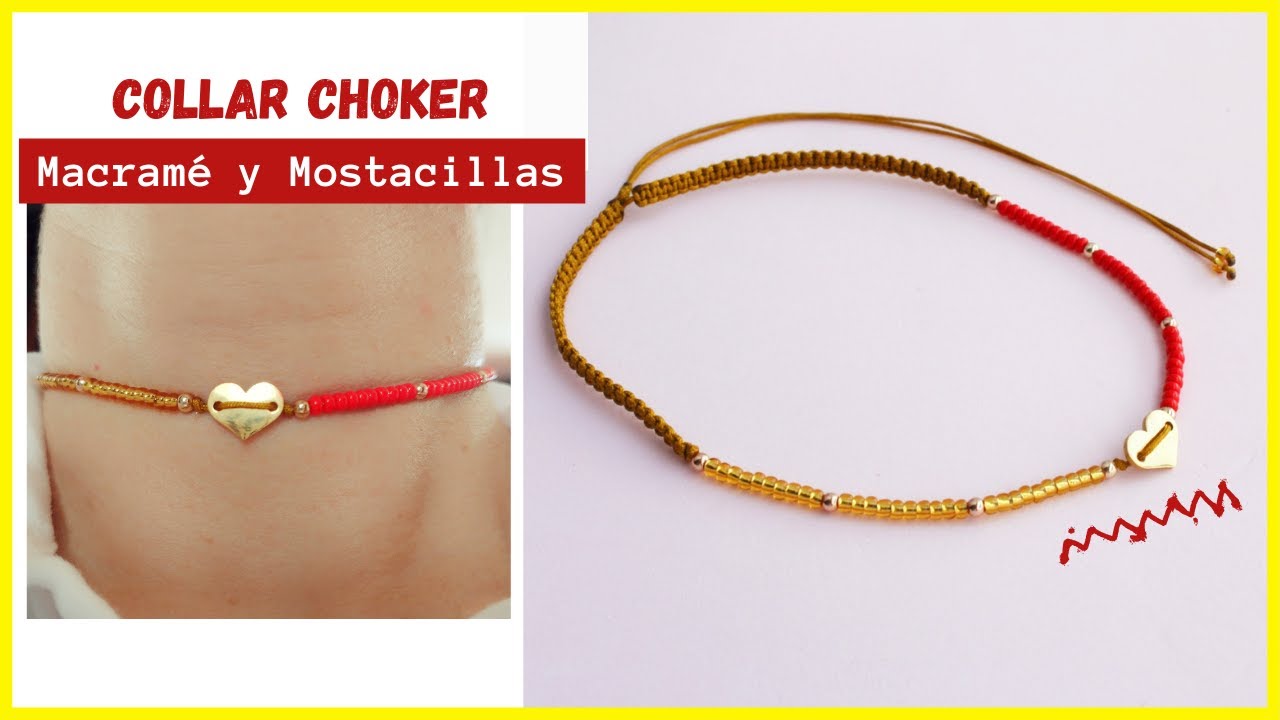 ♥️ Como hacer un COLLAR CHOKER con hilo en macramé y mostacillas fácil y bonito #choker