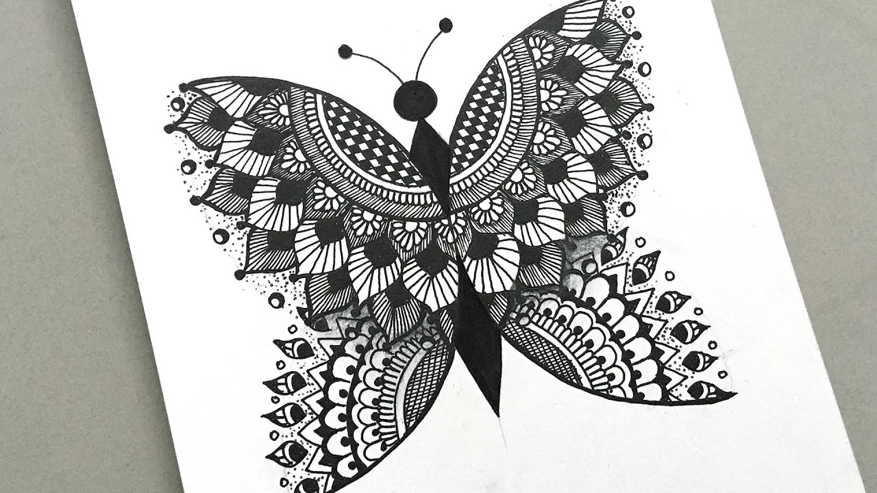 Butterfly Mandala Drawing for Beginners | How to Draw Mandala Art | Zentangle Art | Doodle Art