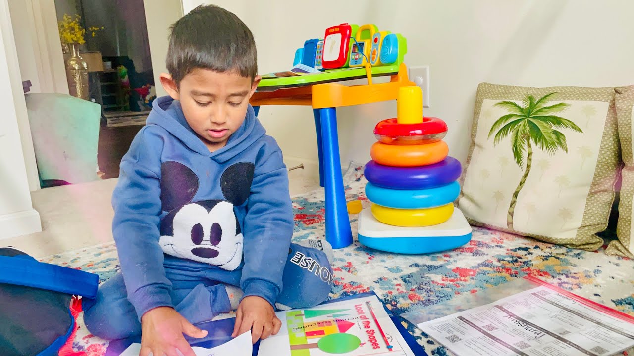 Remote learning during snowstorm!! Pre- K , Amshuraj doing homework!! Kids learning activities!!