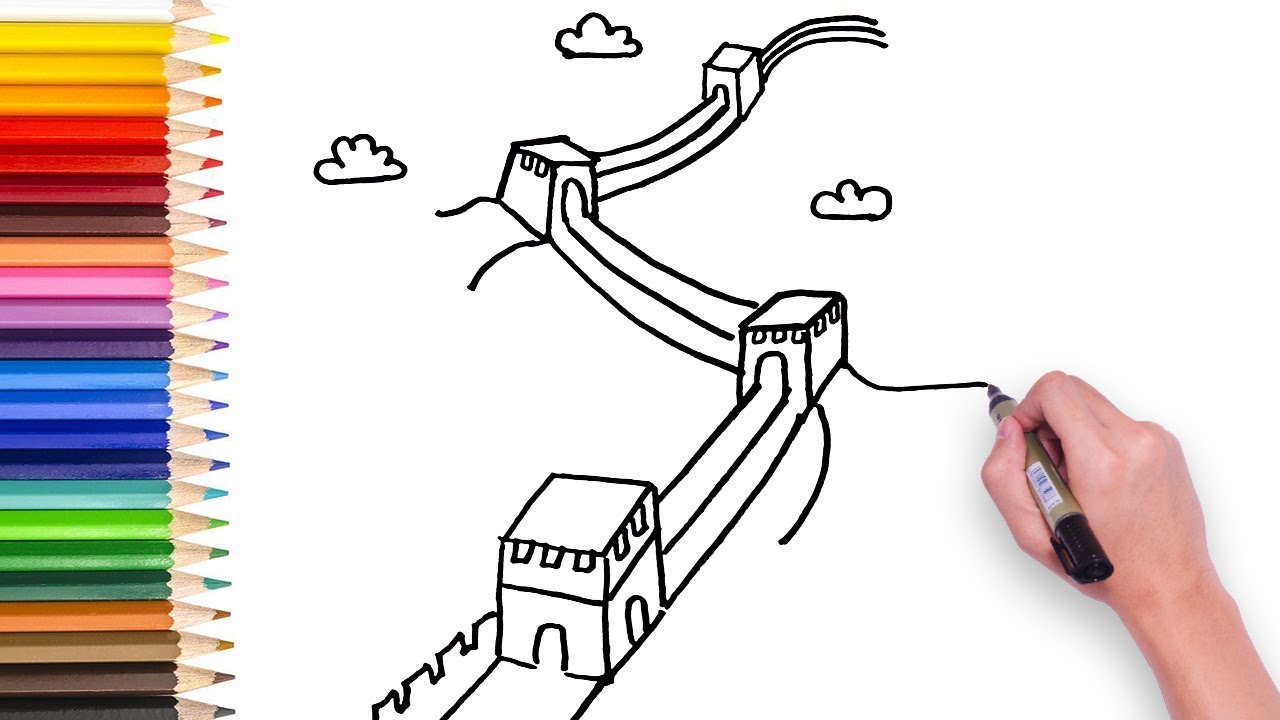 Learn how to draw great wall - Draw different countries' famous building, video for kids 🎨📢🍬🍭