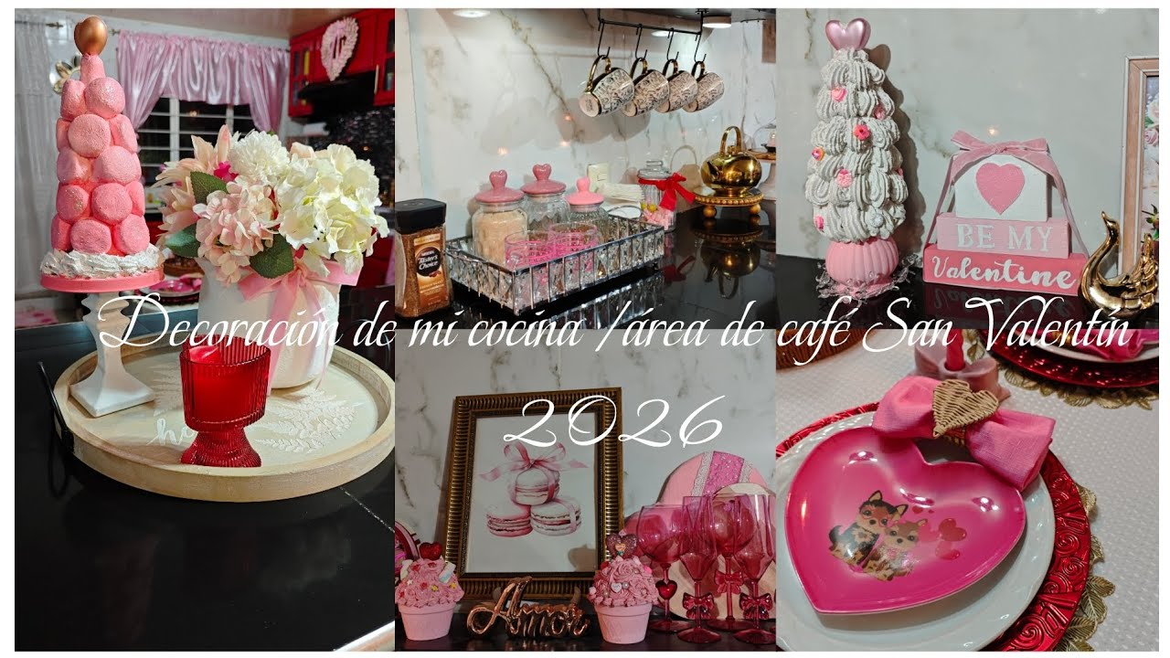 Decoración de mi cocina / área de café San Valentín 💗 2026 🎀 pasteles#copas#flores