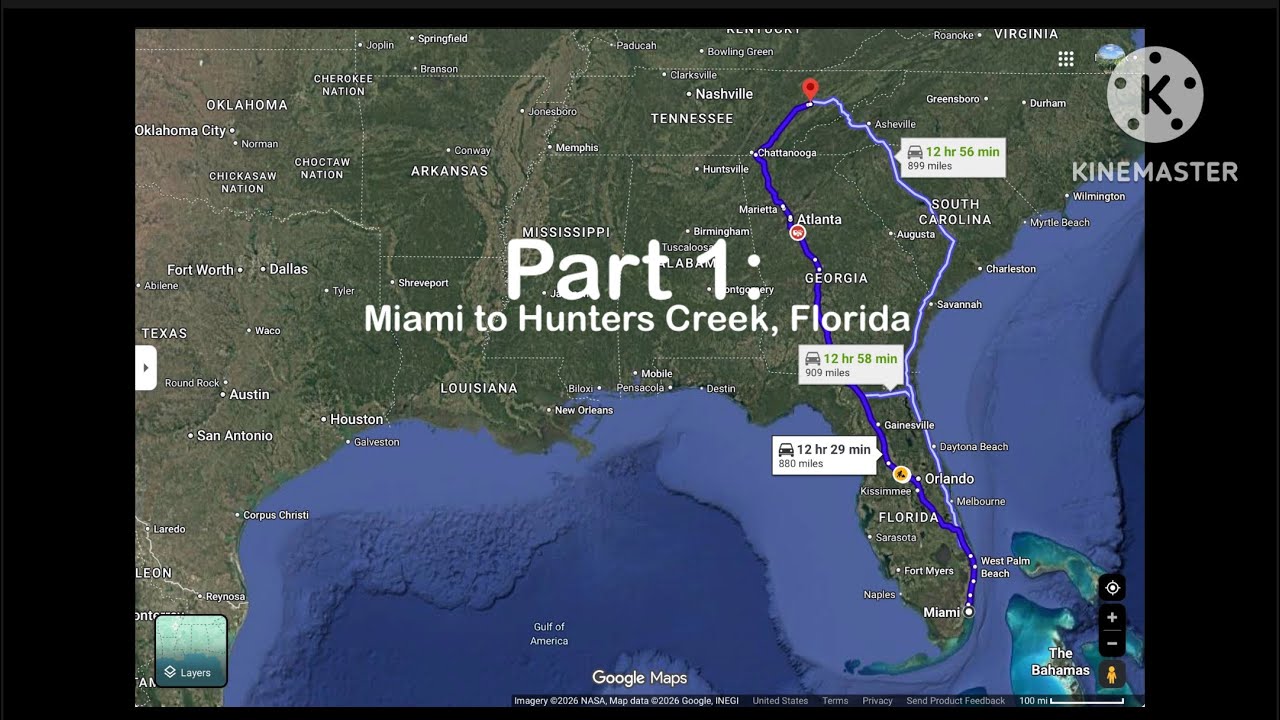 Florida to Tennessee Road Trip: Part 1 (Day 1): Miami to Hunters Creek, Florida