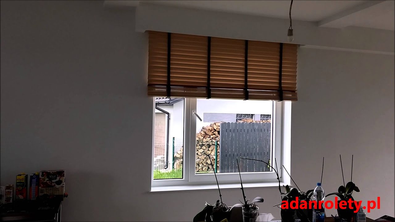 Żaluzja drewniana 50mm sterowanie elektryczne.