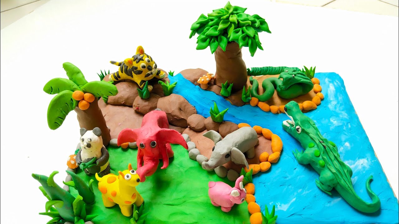 ปั้นดินน้ำมันสวนสัตว์ ปั้นต้นไม้ ปั้นยีราฟ #sculpt #plasticine