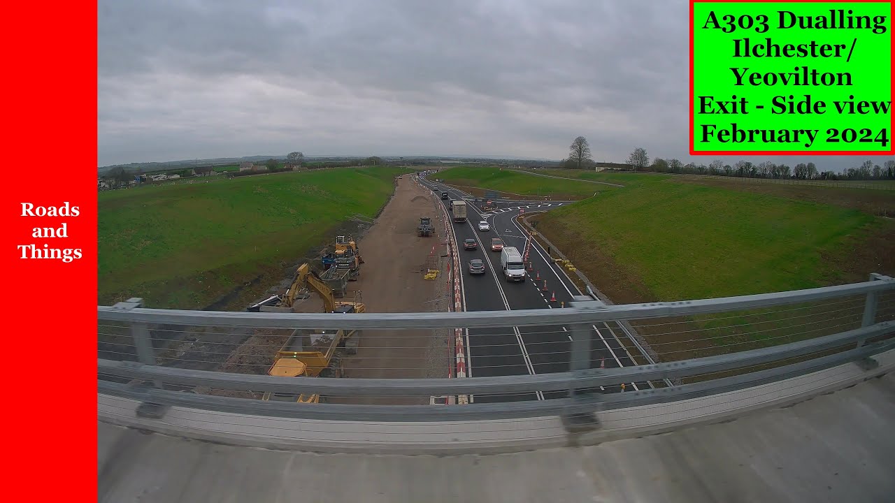 A303 Road works. Ilchester/Yeovilton exit - Nearside view. February 2024