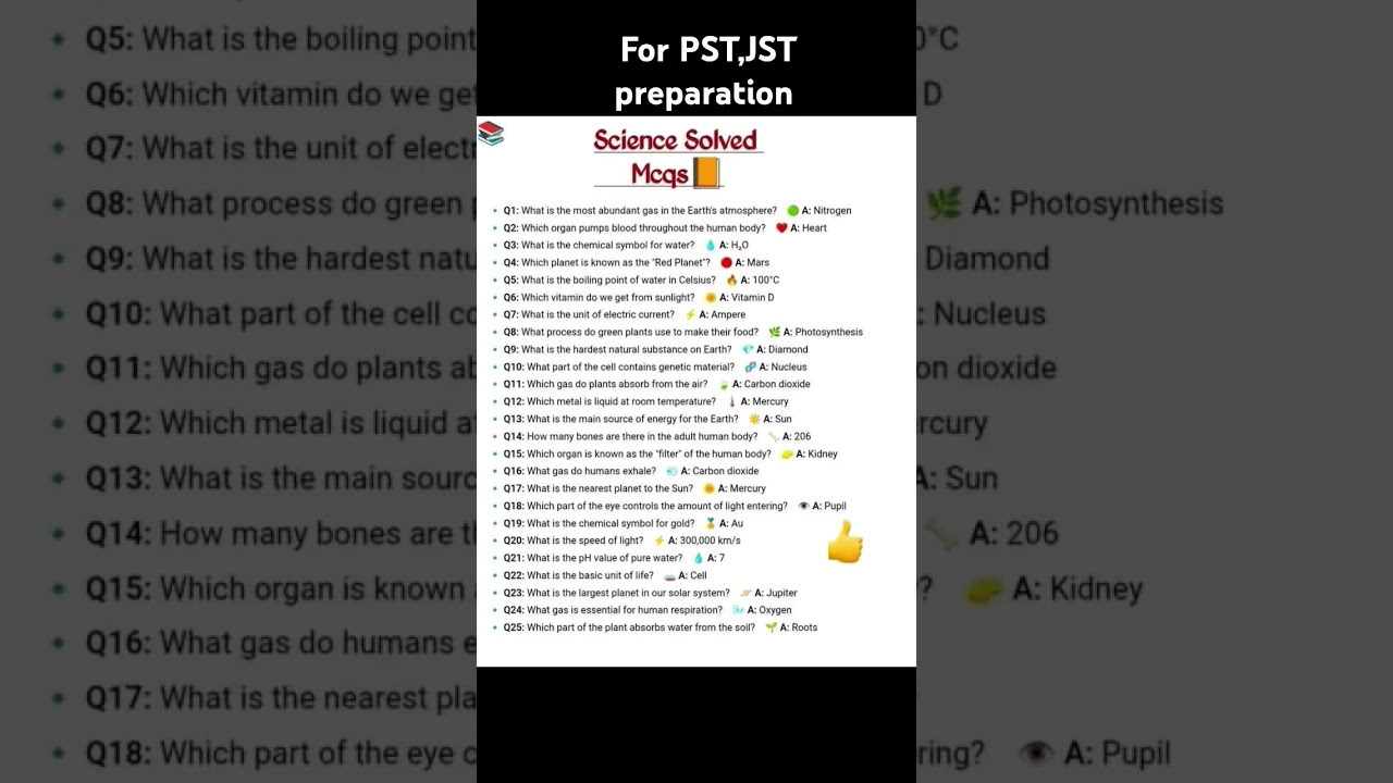 Science Solved MCQS for JEST ,PST ,All Competitive exams #jst #science #education #gkquiz