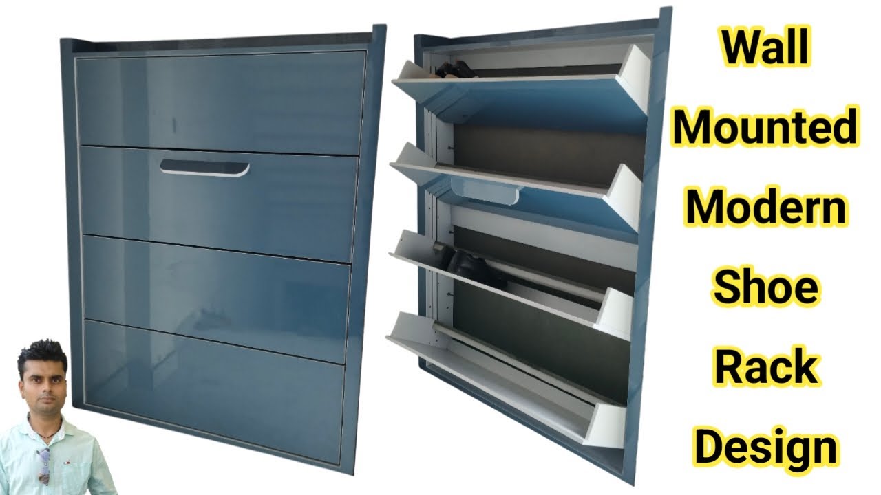 Wall Mounted Modern Shoe Rack | 4 Door Wood Material | Shoes Rack Design | 