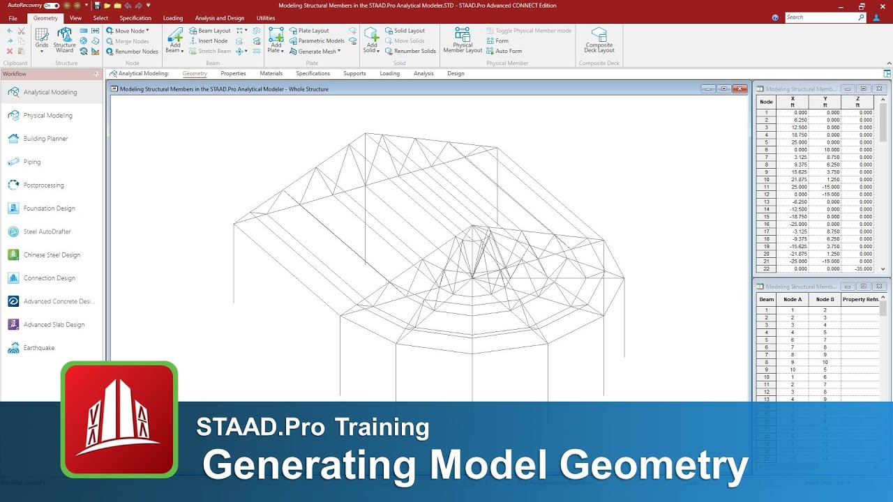 Generating Model Geometry in the STAAD.Pro Analytical Modeler