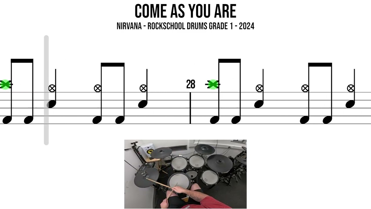 Come As You Are – Nirvana – Rockschool Drums, 1 класс, 2024 | Прохождение игры на барабанах 🥁