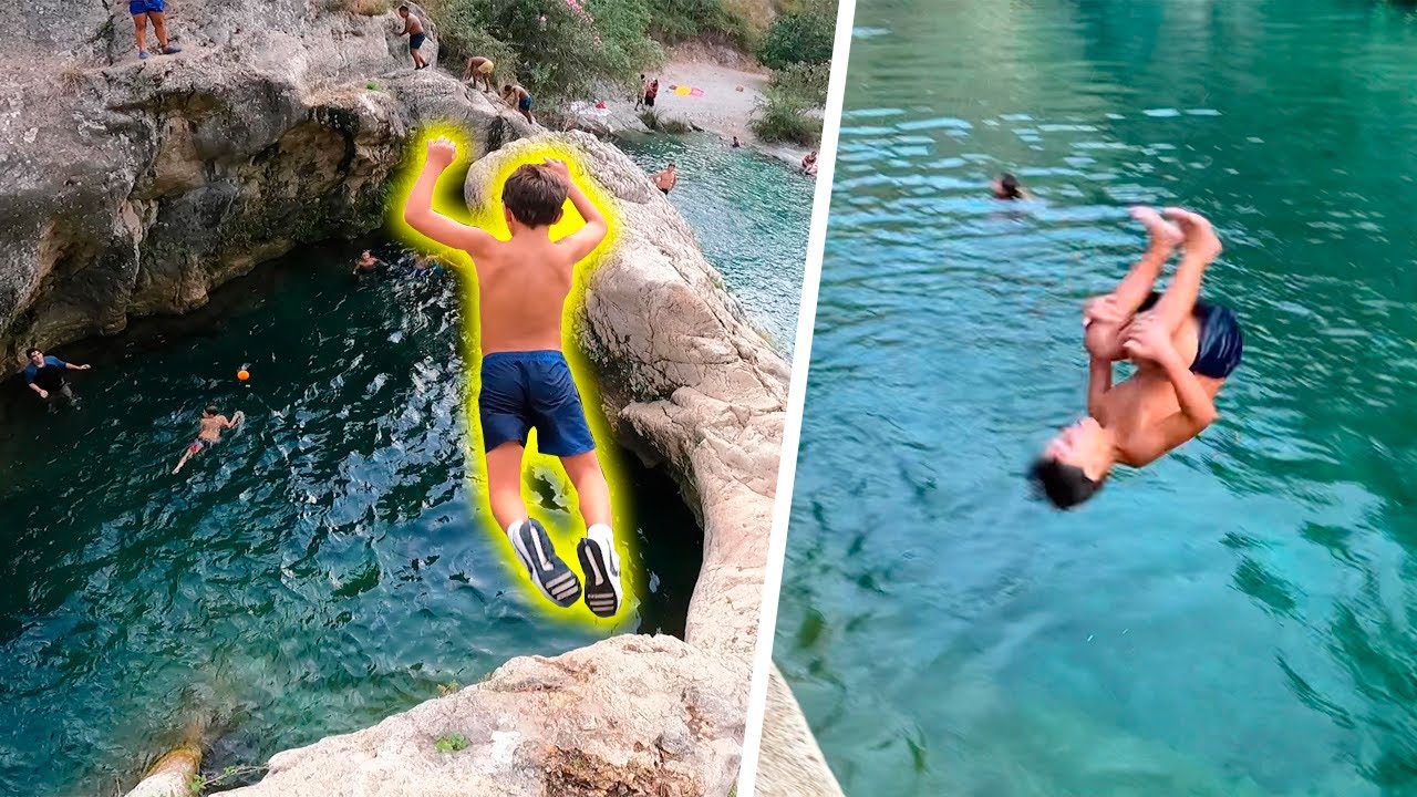 ENSEÑO A MI HERMANO A SALTAR AL AGUA!!