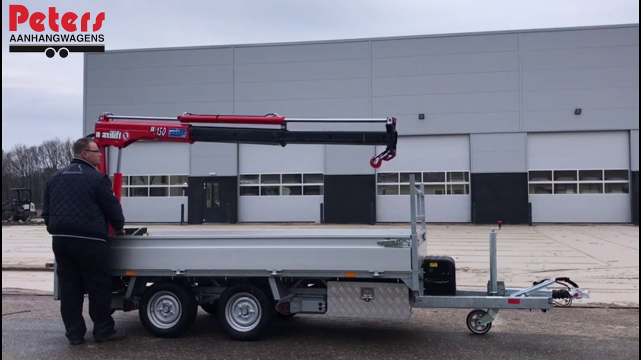 Peters plateau aanhangwagen met Laadkraan en Mover systeem