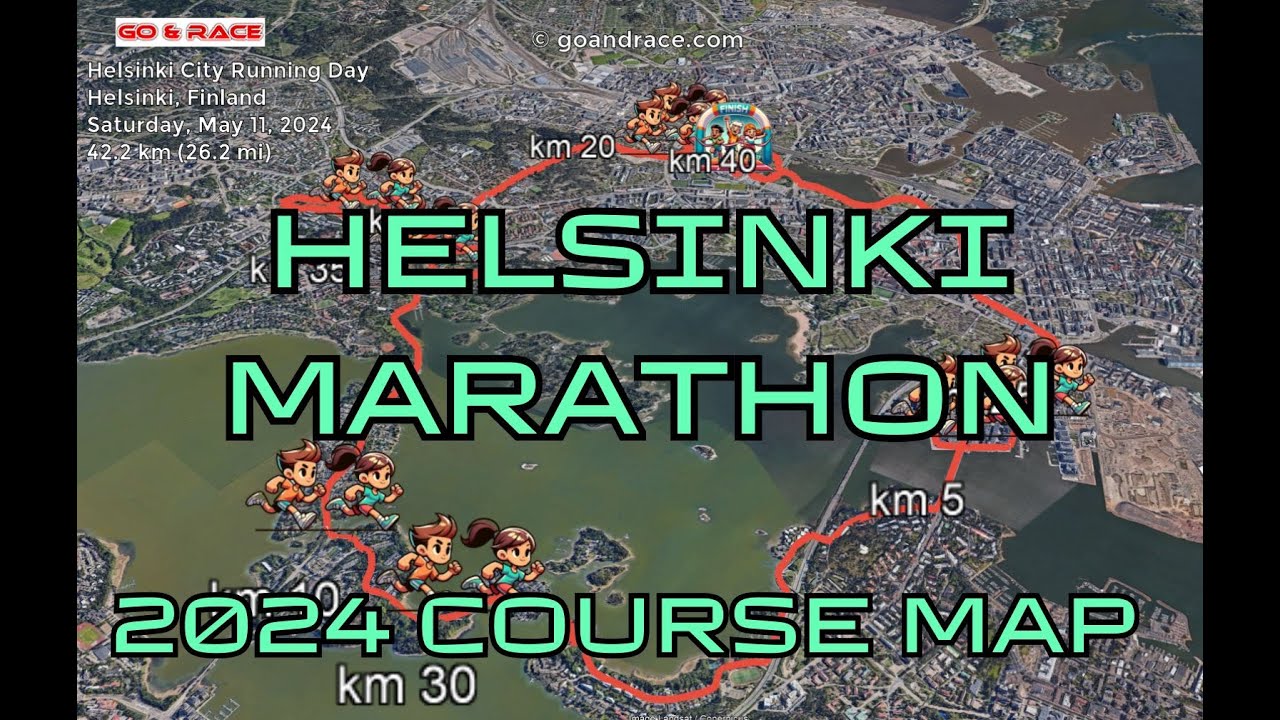 Helsinki City Running Day (2024): fly over the marathon course! Video of the race path.