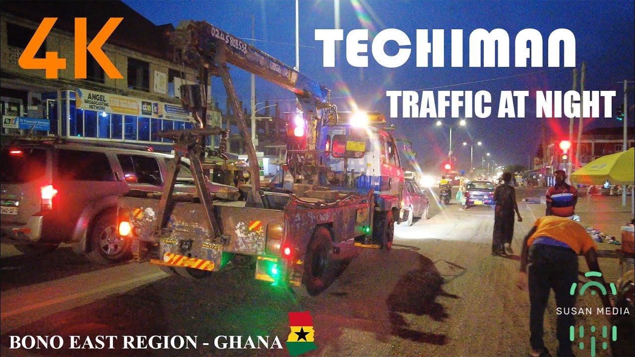 Techiman Traffic Light at Night Bono East Region Ghana 4K