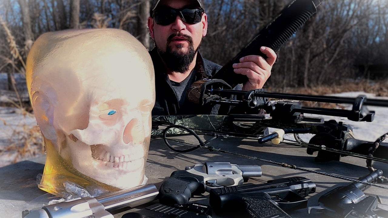 Ballistic Gel Head Test / 7 calibers / shotgun / compound bow / air guns