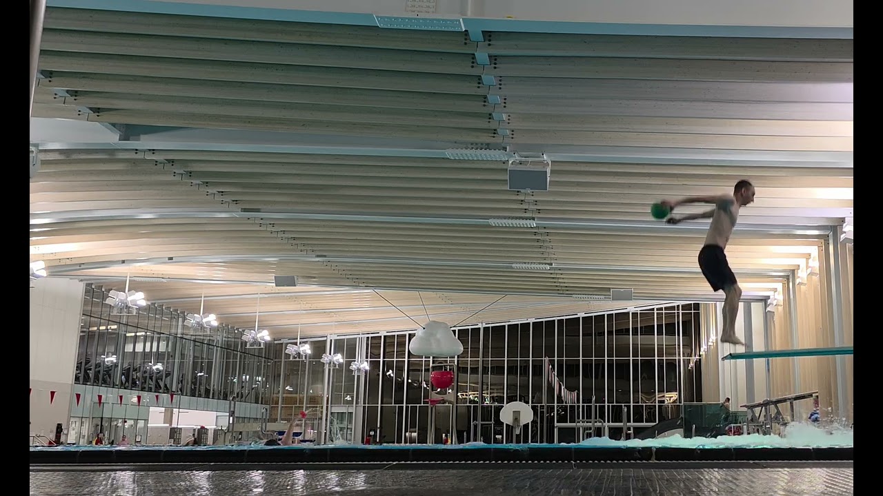 Diving board, jump with a ball