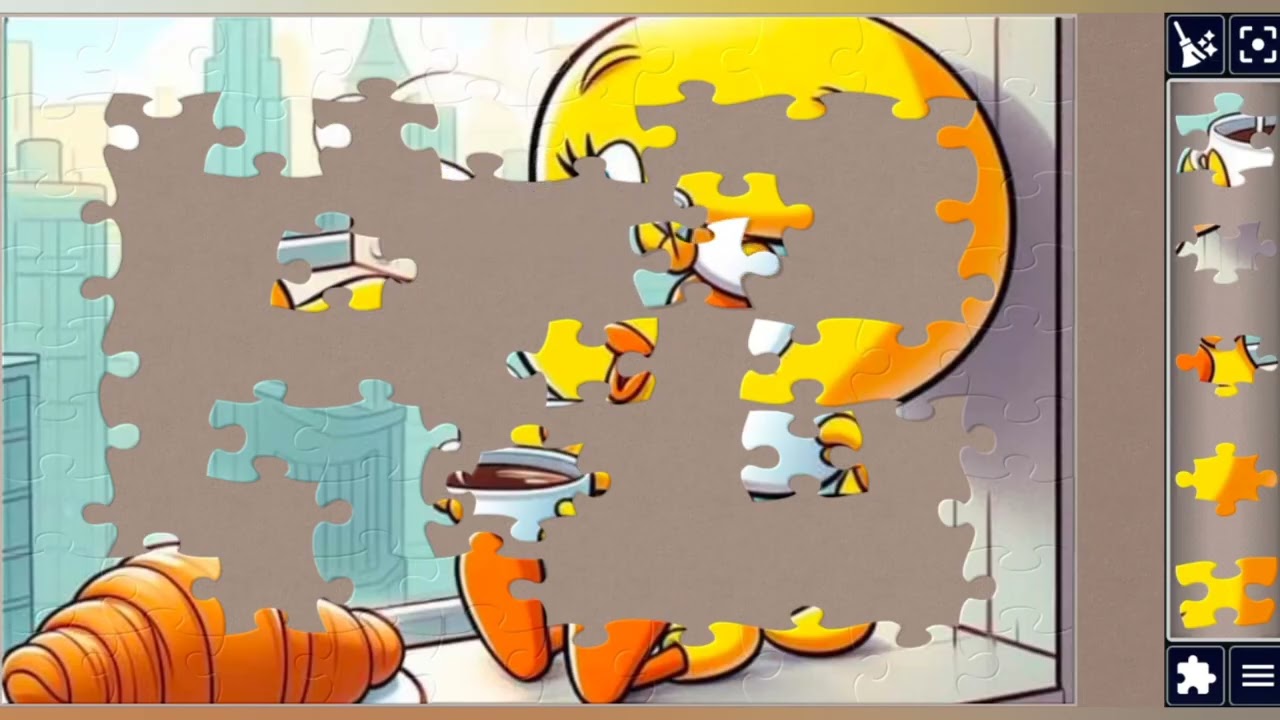 Tweety Enjoying Coffee🎉☕🥐🐥🧩//@jigsawpuzzlezone 