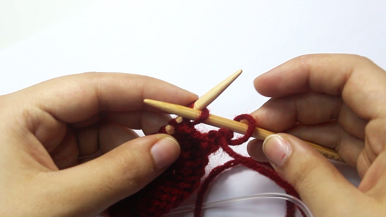 اساسيات تعليم التريكو : الغرزة المقلوبة من اللوب الخلفى purl stitch from back loop