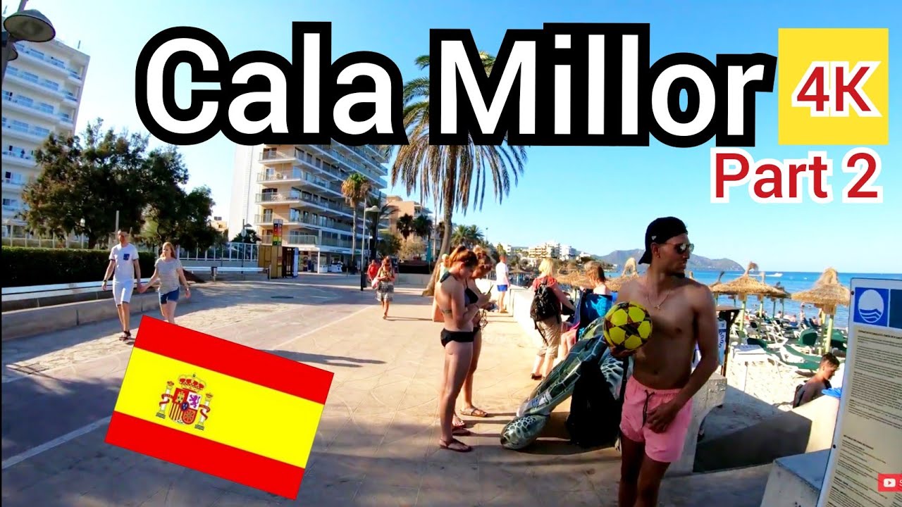 ⁴ᴷ CALA MILLOR 🇪🇸 walking along the beach promenade, Mallorca (Majorca) Spain 4K