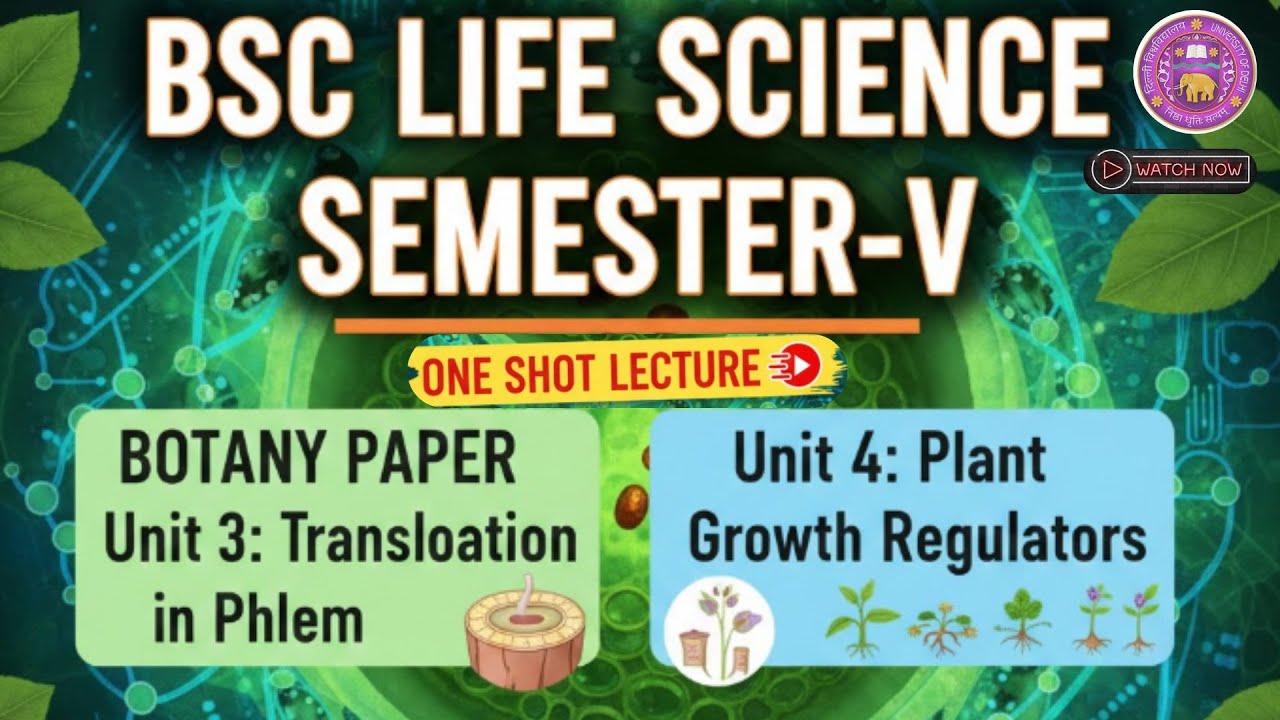 Translocation in Phloem/PGR (Unit 3 & 4) One Shot Lecture  B.Sc Life Science Sem-V Botany