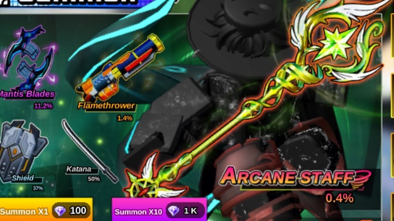 New weapon ARCANE STAFF 0.4% showcase in roblox dungeon hunters [read desc]