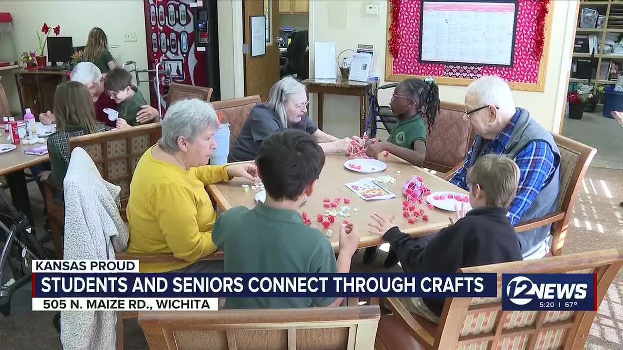 Wichita students visit seniors to make crafts for Valentine’s Day