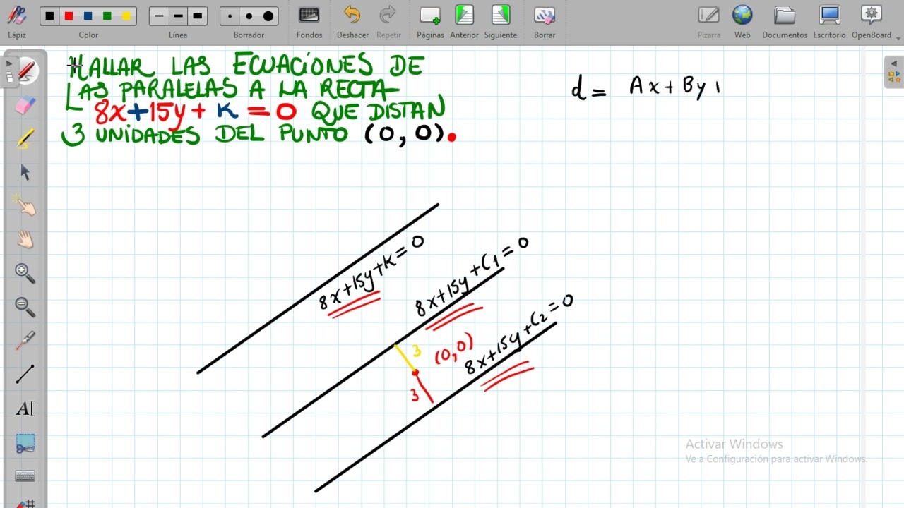 11 Hallar las ecuaciones de las rectas paralelas a otra recta y que disten 3 unidades de un punto