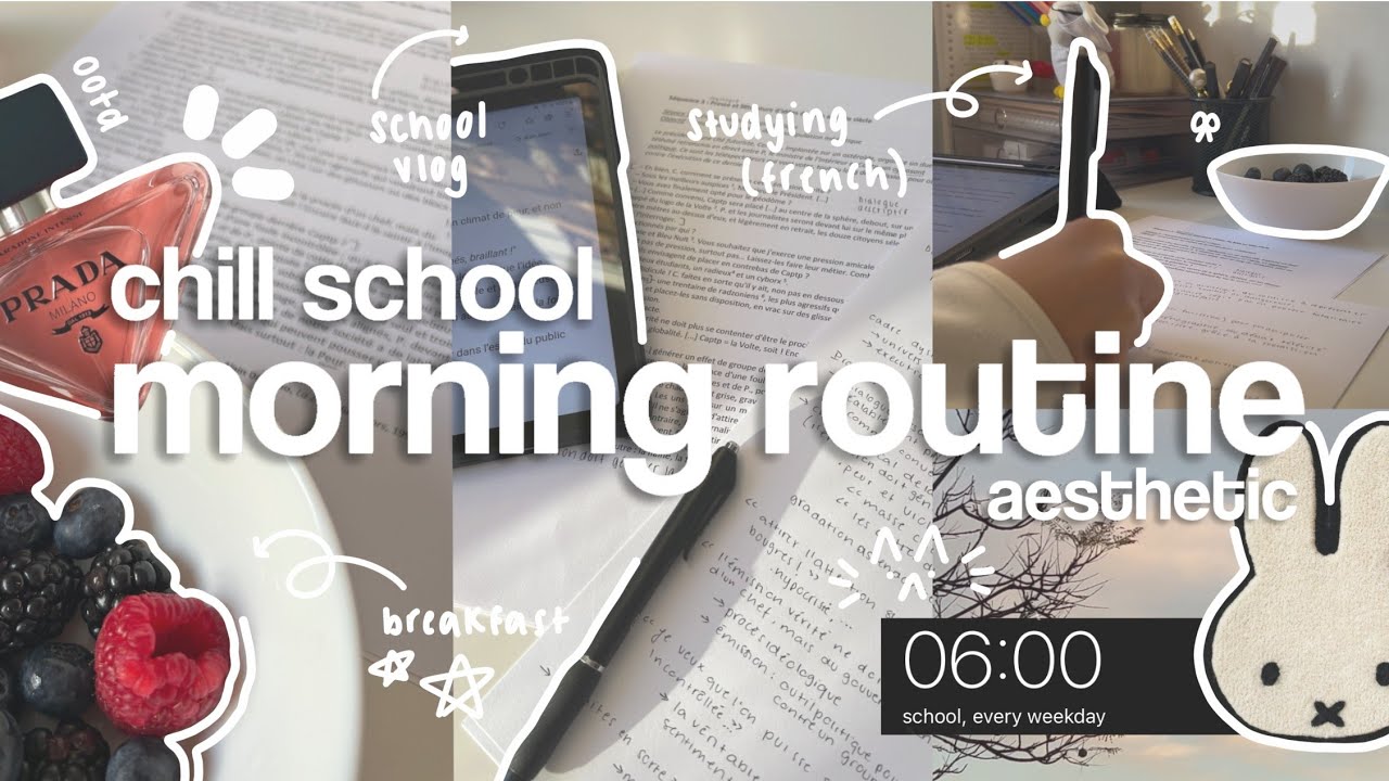 chill 6AM MORNING ROUTINE 🫐🩰| school vlog, studying, aesthetic