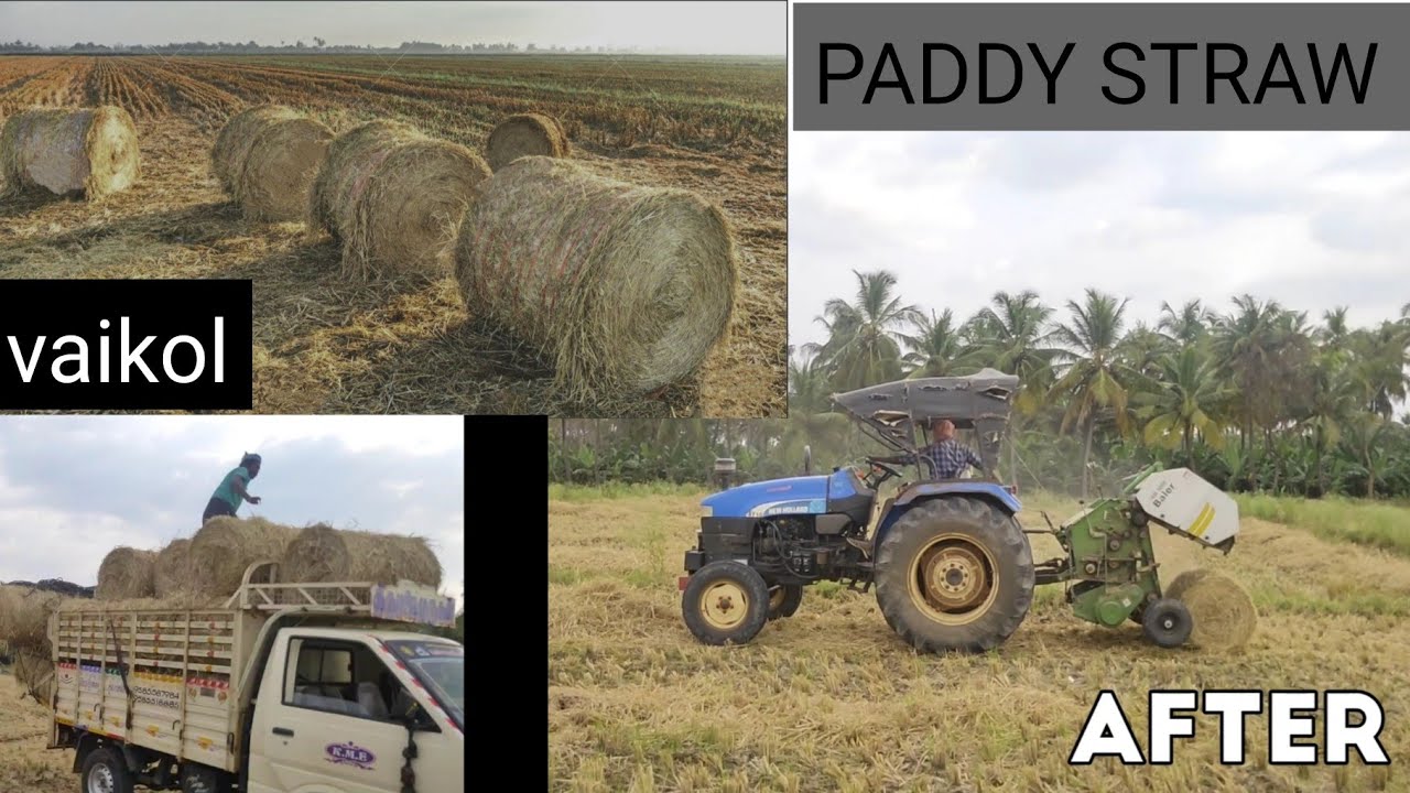 Round straw baler machine  | how to automated straw machine to roll (vaikol)|tamil |English |Hindi