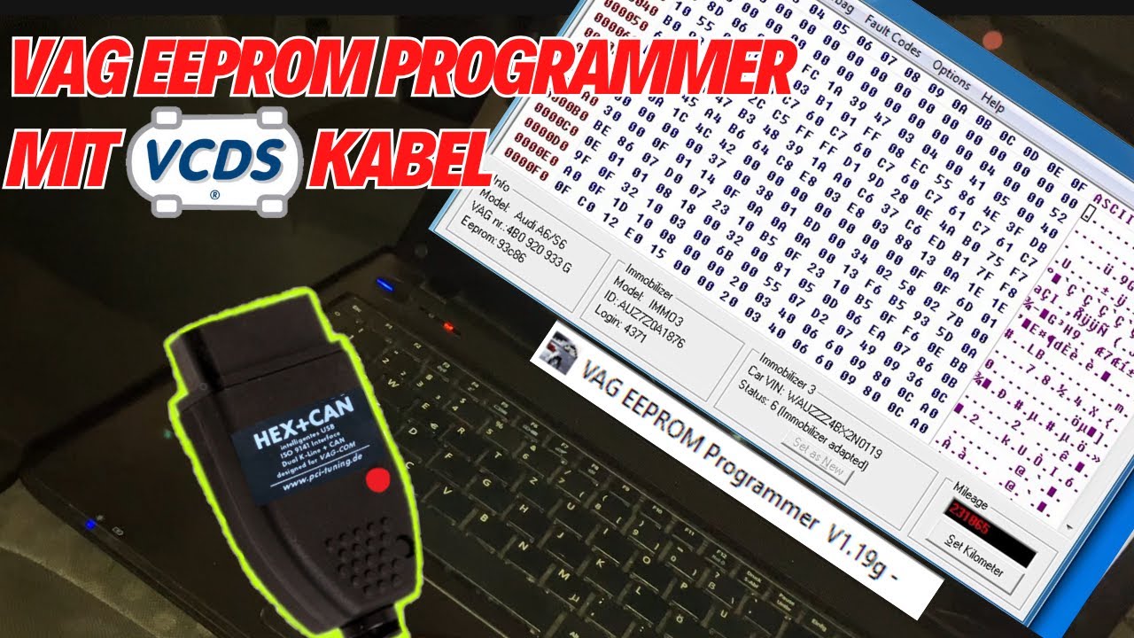 VAG EEPROM Programmer mit VCDS Kabel | VCDS zu K-Line KKL Adapter auf Com-Port umschalten
