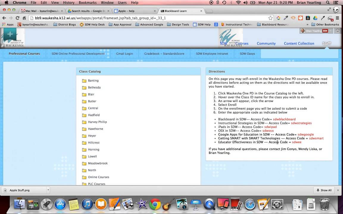 OSX (Mac) in SDW Blackboard Course - Training Resources