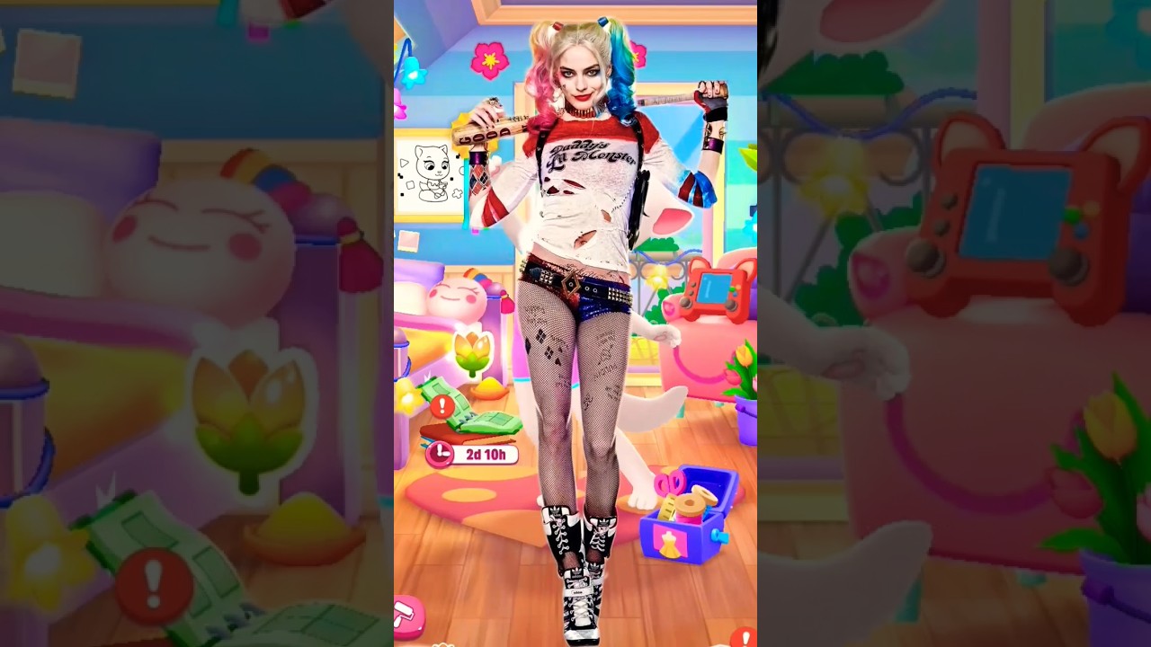 Harley Quinn makeover by My Talking Angela 2 #harleyquinn #makeup #mytalkingangela2 #cosplay
