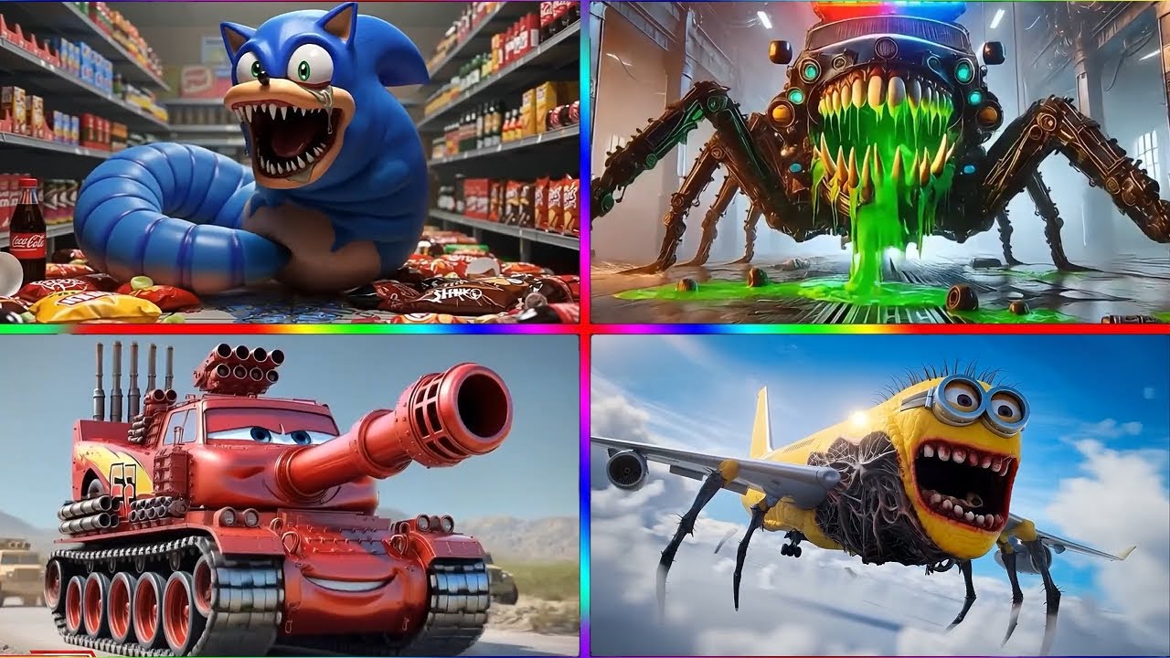 Minion Infected Sky🆚Sonic Worm🆚Police Car Monster🆚McQueen Tank - Tiles Hop EDM Rush 🎶