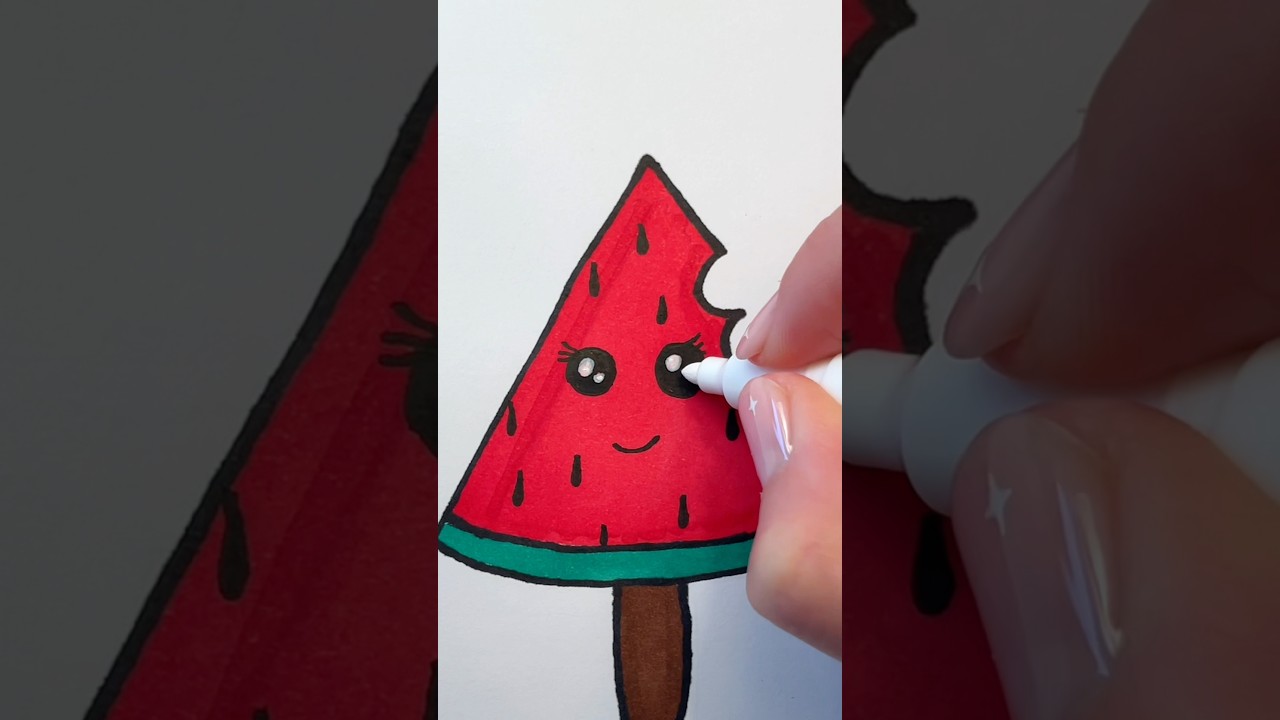 Super cute watermelon ice cream | Step by step Drawing for kids🍉🍦