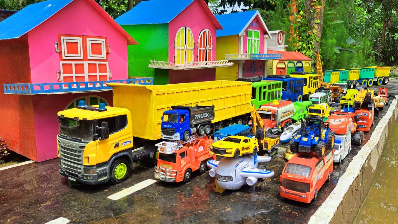 Mobil Truk Tronton Panjang Penuh Mobil Mobilan Truk Pemadam, Excavator, Mobil Molen, Anomali