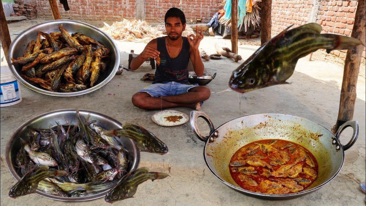 Tangra fish curry recipe cooking and eating in village style | gulsha tangra machli recipe in bihari