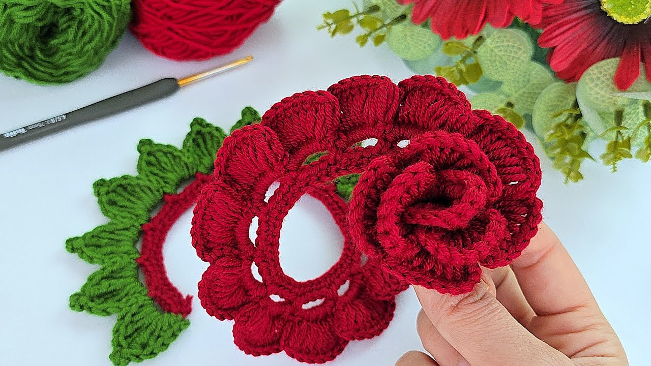 💕 УДИВИТЕЛЬНЫЙ ВЯЗАНЫЙ ЦВЕТОК КРУЖКОМ 🌺 Пошаговое руководство | Красивый и простой дизайн