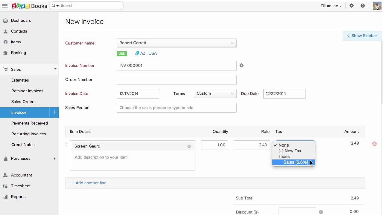 Zoho Books: Creating Your First Invoice