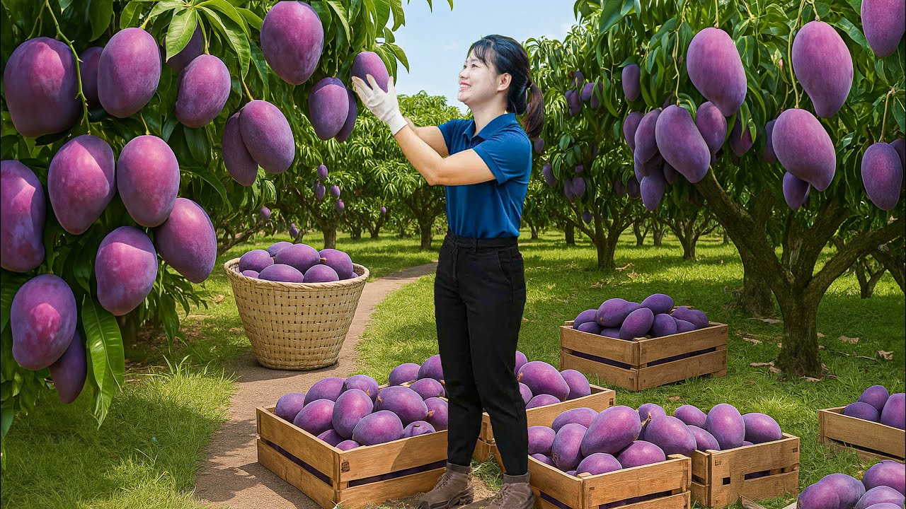 Harvesting Moscow Purple Mango to sell | Tropical Cooking - Classic Village Recipes
