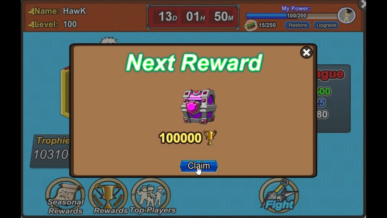 Shinobi Warfare - All Offline Arena Rewards (100K)