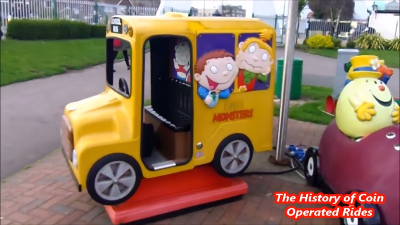 1990s Jolly Roger Coin Operated School Bus Kiddie Ride - Little Monsters