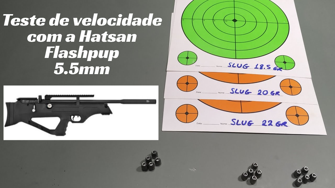 Teste de velocidade com Slug de pesos diferentes usando a Hatsan Flashpup