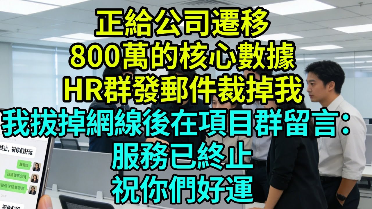 正給公司遷移800萬的核心數據，HR群發郵件裁掉我，我拔掉網線後在項目群留言：服務已終止，祝你們好運【奇聞秘事】#奇聞#秘事#故事 #职场 #职场故事 #奖金