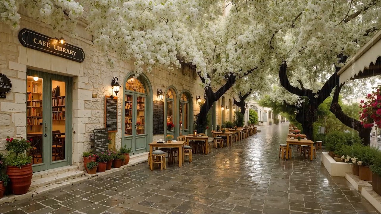 Rainy Day at a Quiet Town Library Café ☕Jazz Playlist with Gentle Rain for Stress Relief & Calm Mind