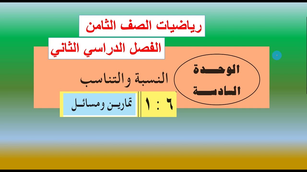 حل تمارين الدرس ( 1)  الوحدة السادسة -  رياضيات ثامن  الفصل 2
