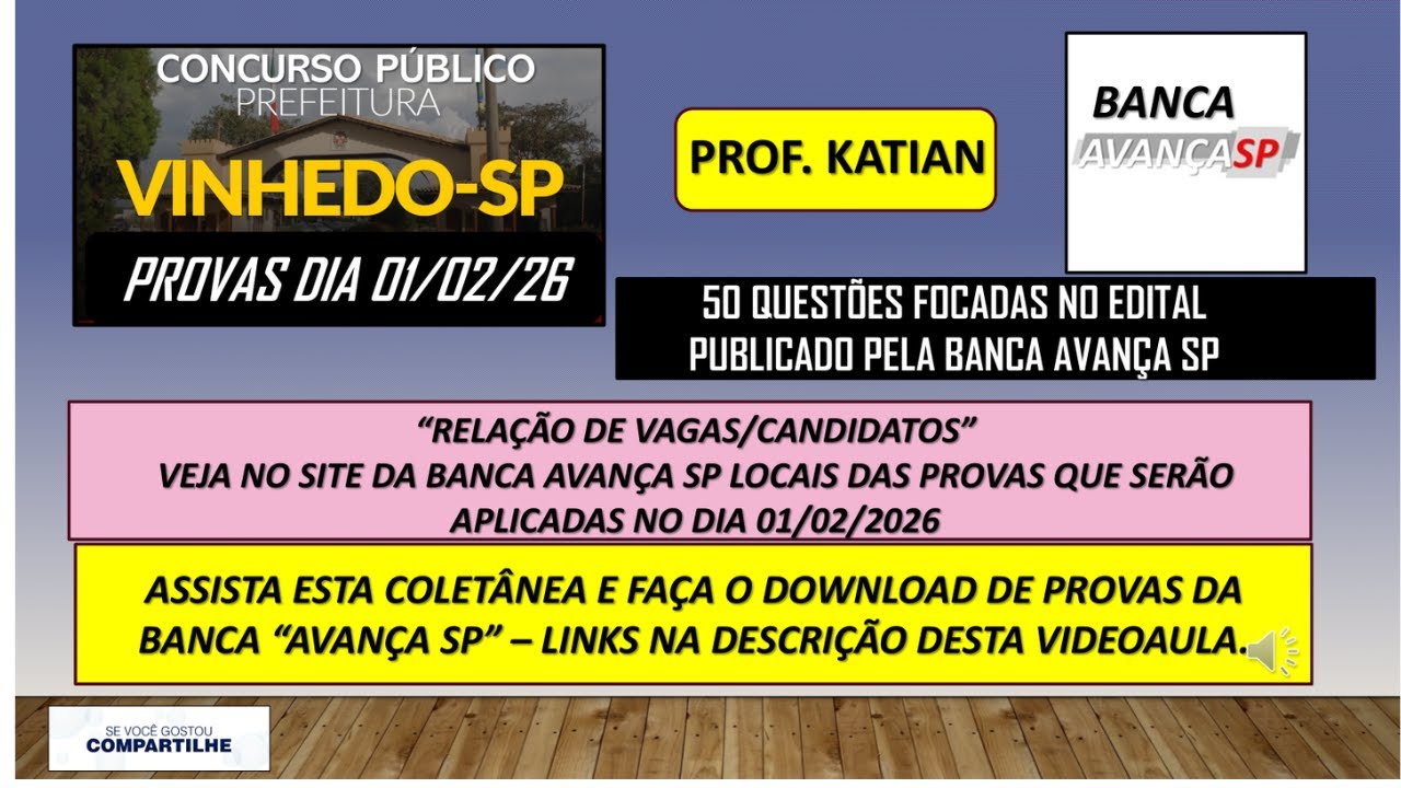 VINHEDO/SP - Revisão Final Banca Avança SP - Provas serão aplicadas no dia 01/02/2026