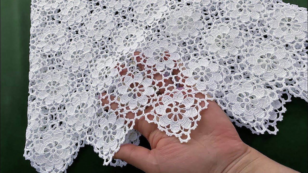 Crochet Lace Pattern With Flower Motif Crochet Design  For table runner  Crochet Tablecloth