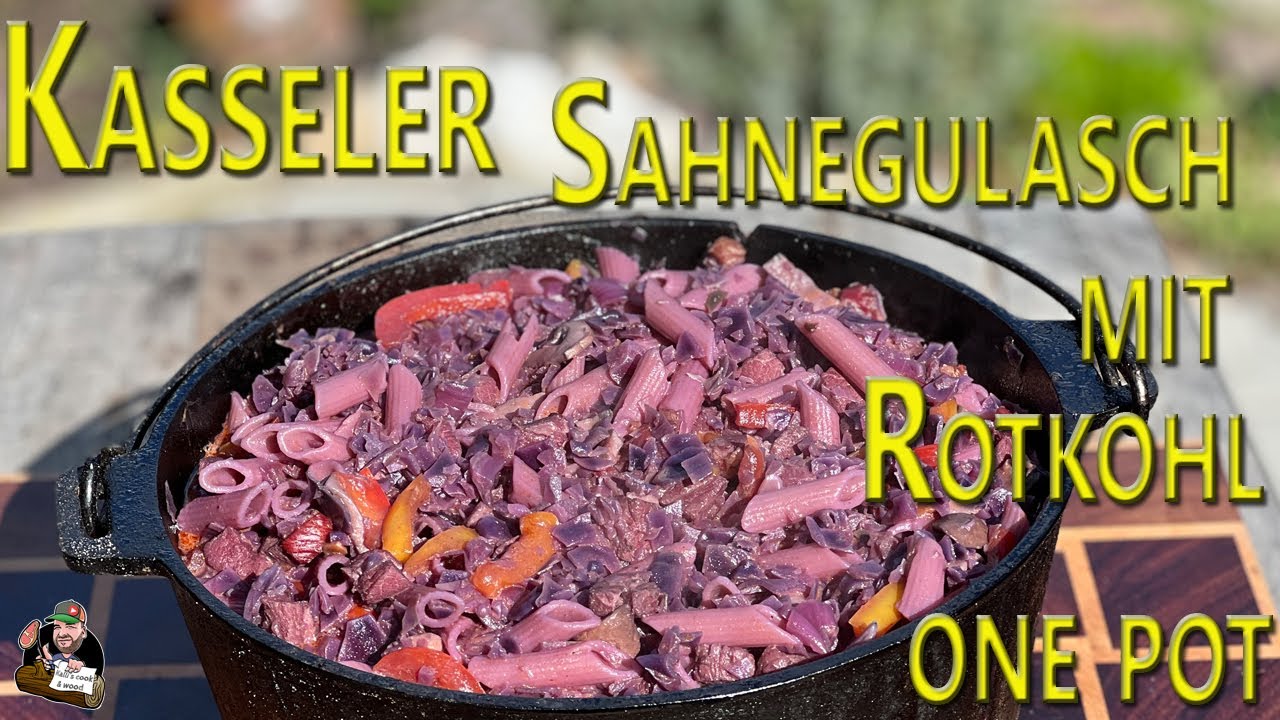 Kasseler Sahnegulasch mit Rotkohl leckerer one pot aus dem Dutch Oven