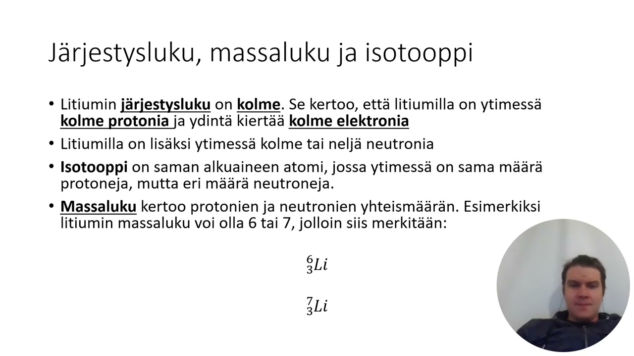 Kemia: Alkuaine, atomi, massaluku, järjestysluku ja  isotooppi