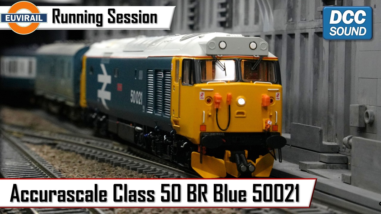 Accurascale Class 50 BR Large Logo 50021 pulling a mixed rake of Accurascale Mk2b/2c coaches
