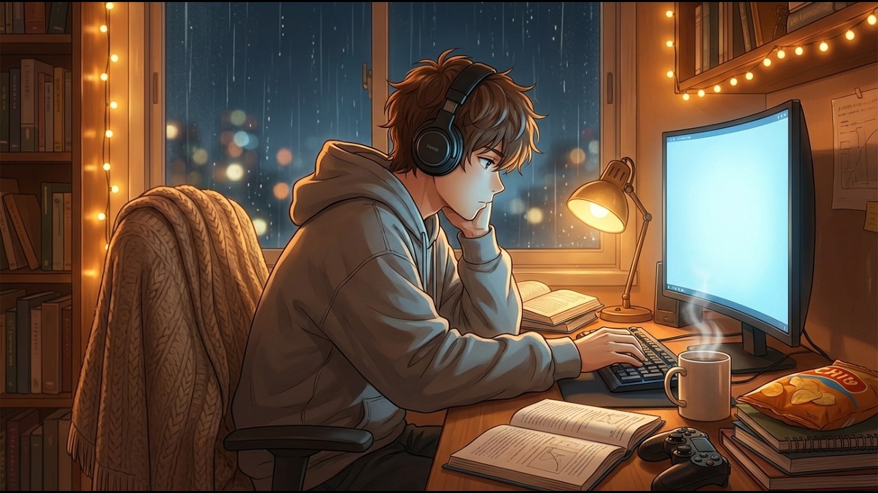 Midnight Study Session 🌙 Rainy Bedroom LoFi Beats